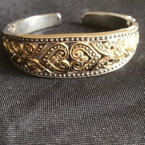 Two-tone vintage heart cuff bracelet.